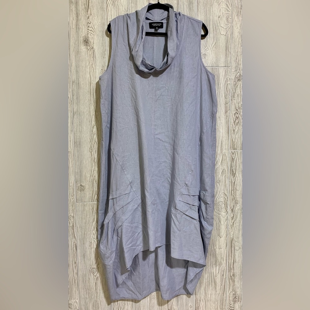 Jones & Co Linen Lagenlook Cowl Neck Sleeveless Asymmetrical Midi Dress Size 1X